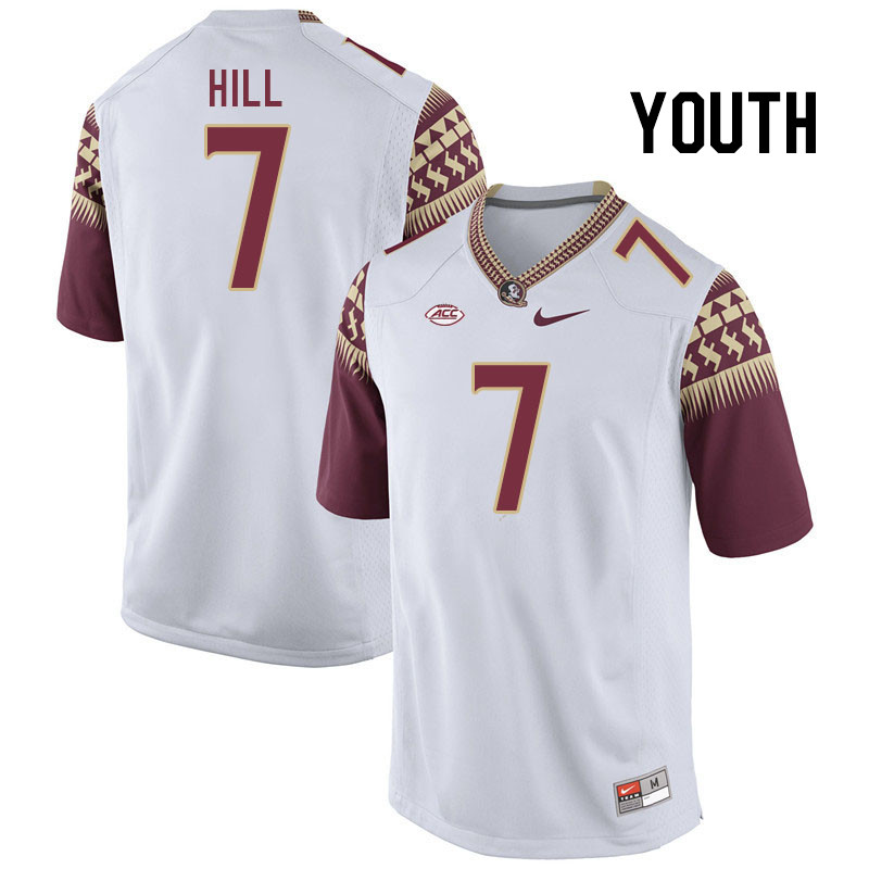 Youth #7 Destyn Hill Florida State Seminoles College Football Jerseys Stitched Sale-White